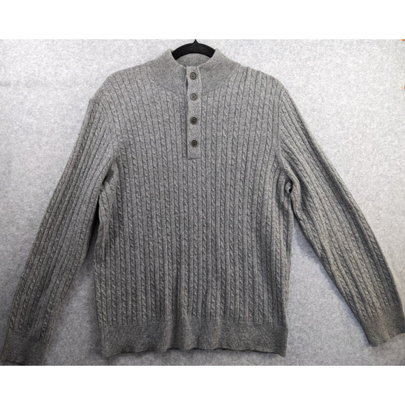 UNTUCKit Gray 100% Cashmere Cable Knit Sweater Mens Sz M Button Henley Pullover